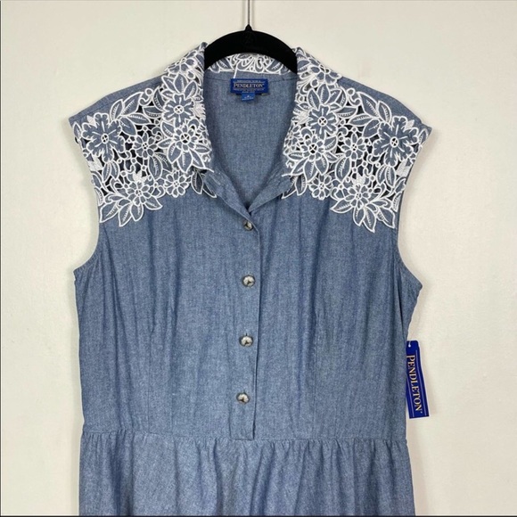 Pendleton - Sleeveless Chambray Fit and Flare Eyelet Detail June Shirt Dress - Picture 6 of 7